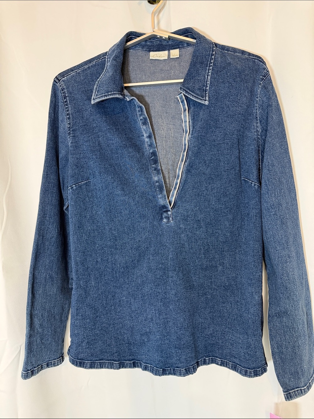 Caslon Dark Blue Denim V-Placket Button Down Shirt